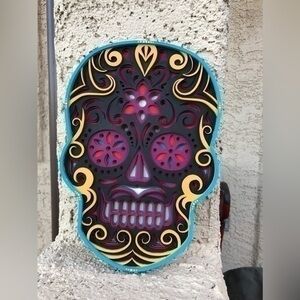 Vibrant Layered Sugar Skull Wall Art